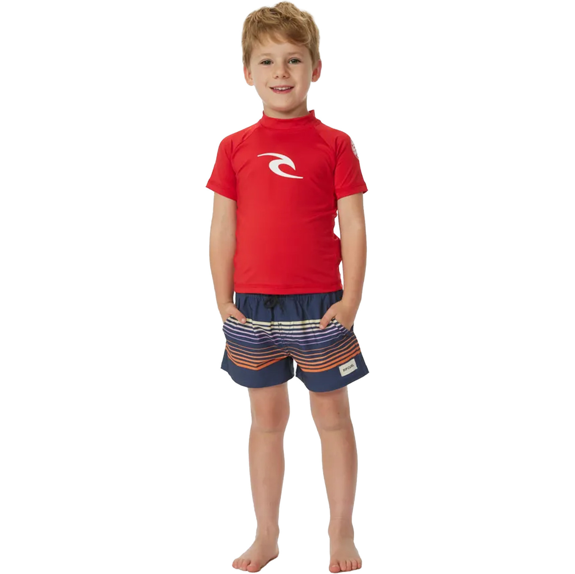 2025 Rip Curl Toddler Brand Wave UPF Short Sleeve Rash Vest TNQTRV - Red